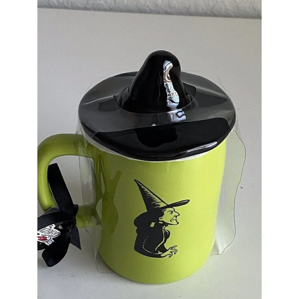 Rae Dunn Wizard of Oz Coffee Mug Green Wicked Witch Hat Topper Get You My Pretty